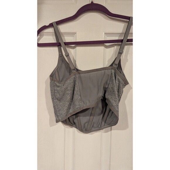 Ribbed‎ Knit Corset Tank Top Sleeveless Gray Fitted Crop Cami - Picture 3 of 5